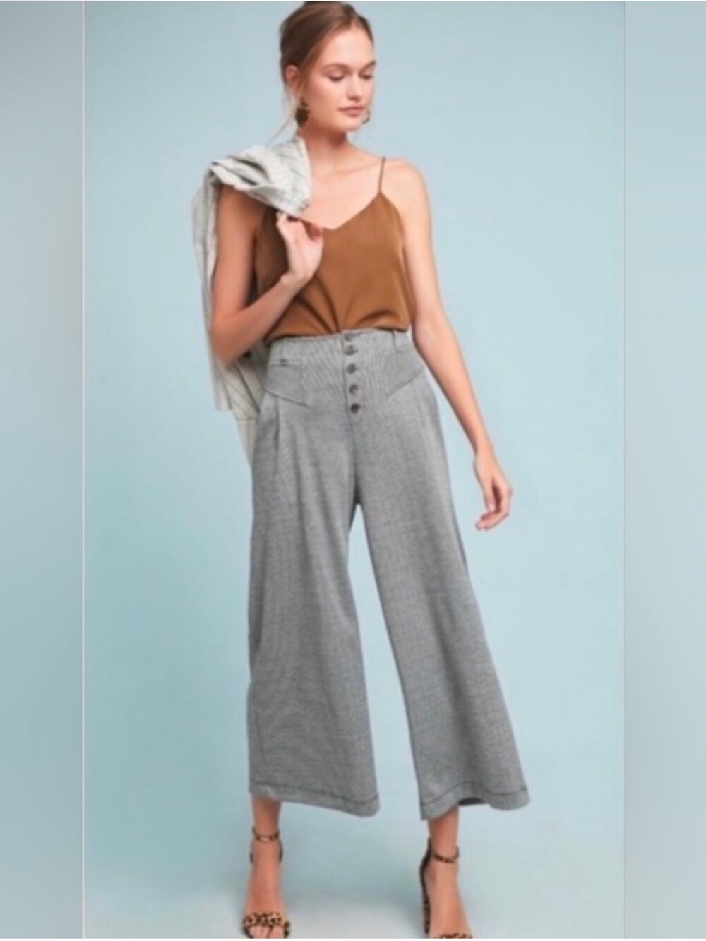 Maeve Anthropologie | Size Medium Soft Houndstooth Wide-Leg Cropped Pants